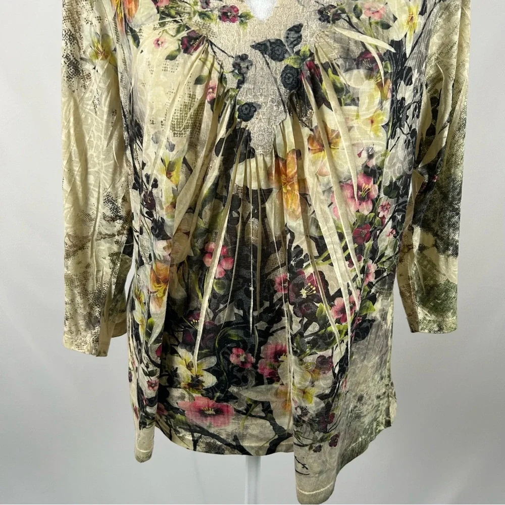 Christopher & Banks Tan Multicolor 3/4 Sleeve Blouse Size XL - Picture 3 of 6